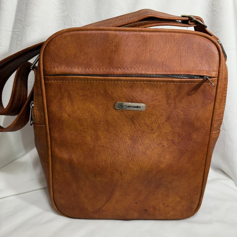 Samsonite VTG Brown Leather Crossbody Messenger Bag Adjustable Strap